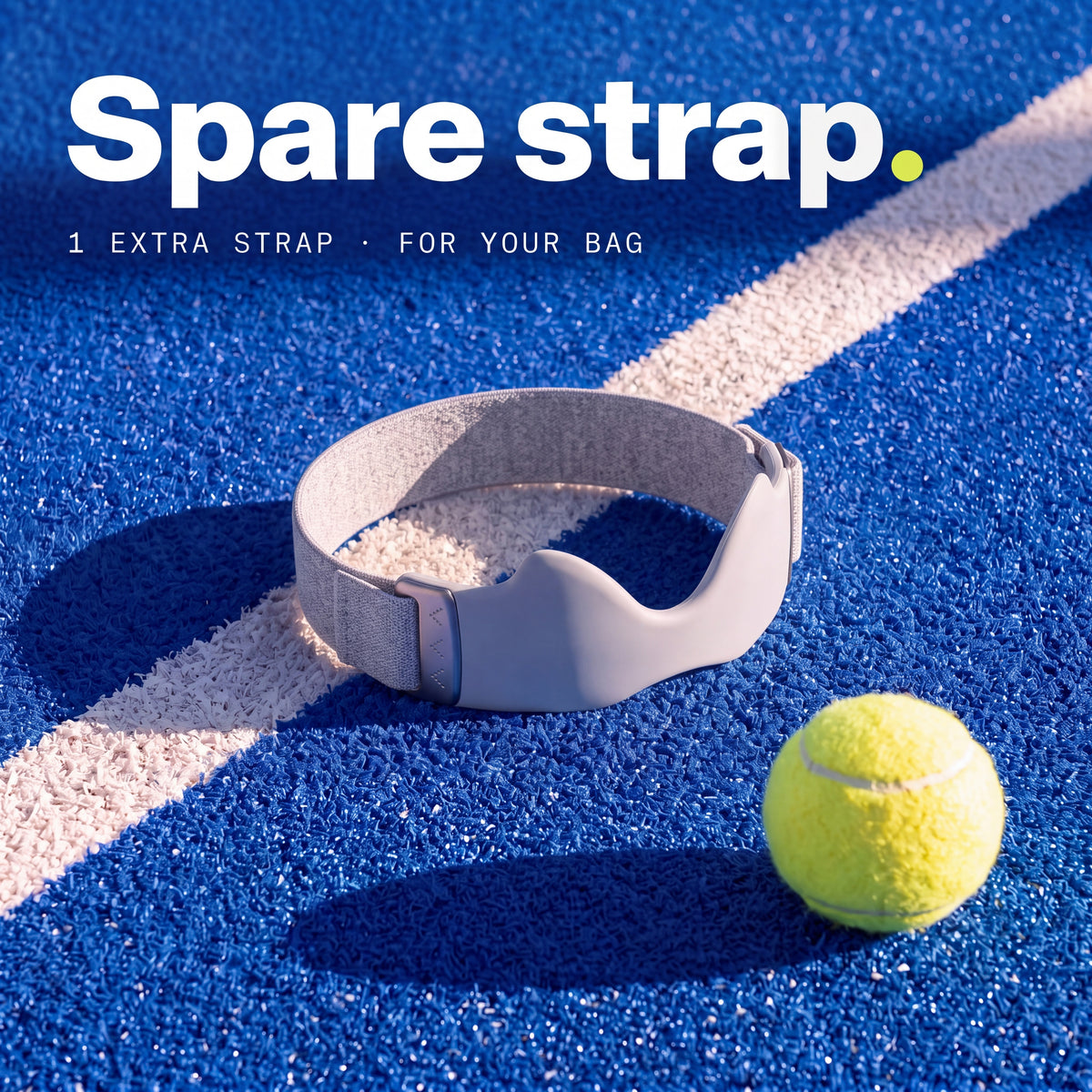 a spare Second Set strap in Chalk on a padel court, one extra strap for your bag.