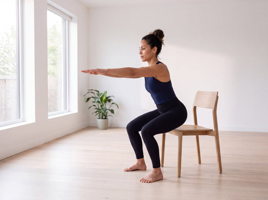 Slow box squat to a chair